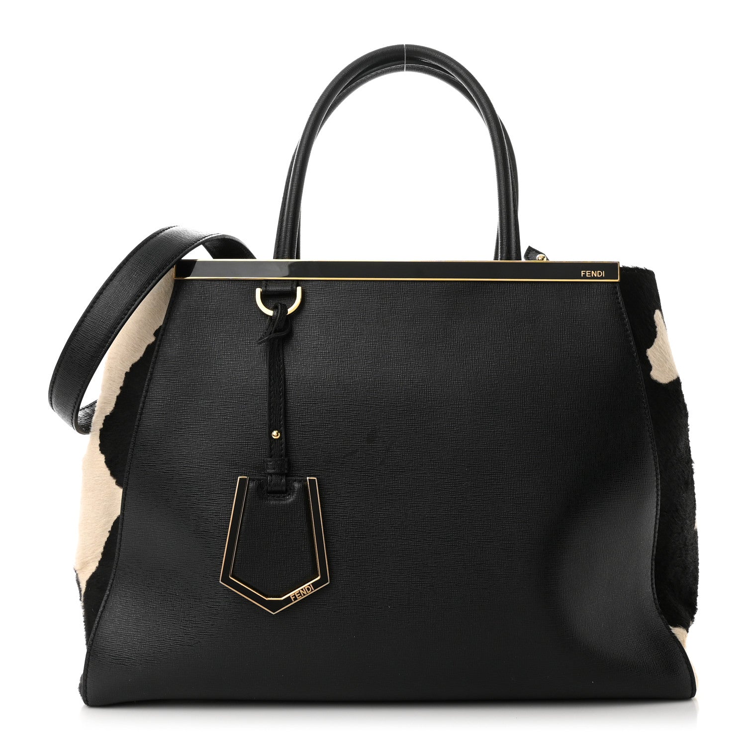 Fendi Vitello Elite Calf Hair Cow Print Regular 2Jours Tote Black White 1 of 10