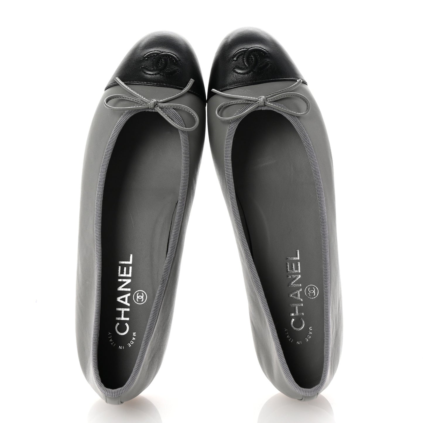 Lambskin Cap Toe CC Ballerina Flats 39.5 Grey Black