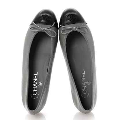 Chanel Lambskin Cap Toe CC Ballerina Flats 39.5 Grey Black 2 of 10