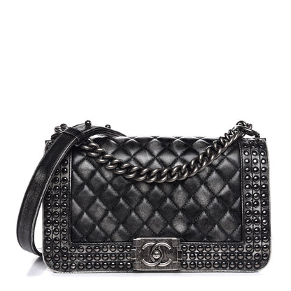 Chanel Faded Calfskin Quilted Medium Studded Boy Flap Black 1 of 7