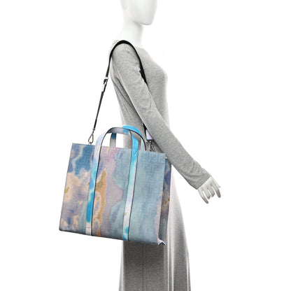 Fendi Fabric Jacquard FF Tie Dye Sunset Large Shopping Tote Light Blue Black 2 of 11