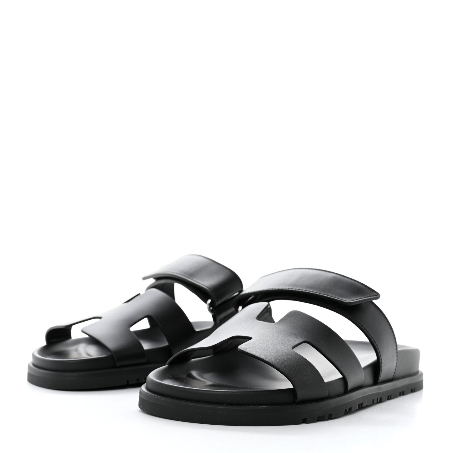 Hermes Calfskin Womens Chypre Sandals 37.5 Black 3 of 9