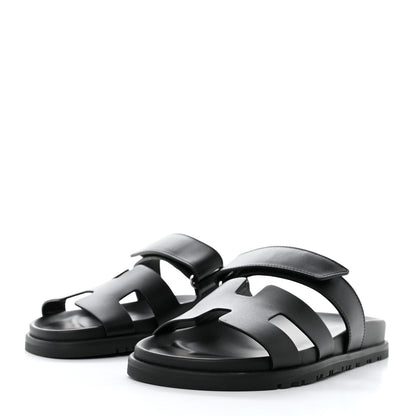 Hermes Calfskin Womens Chypre Sandals 37.5 Black 3 of 9