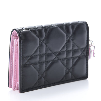 Christian Dior Lambskin Cannage Bi-Color Small Lady Dior Flap Card Holder Black Pink 3 of 8
