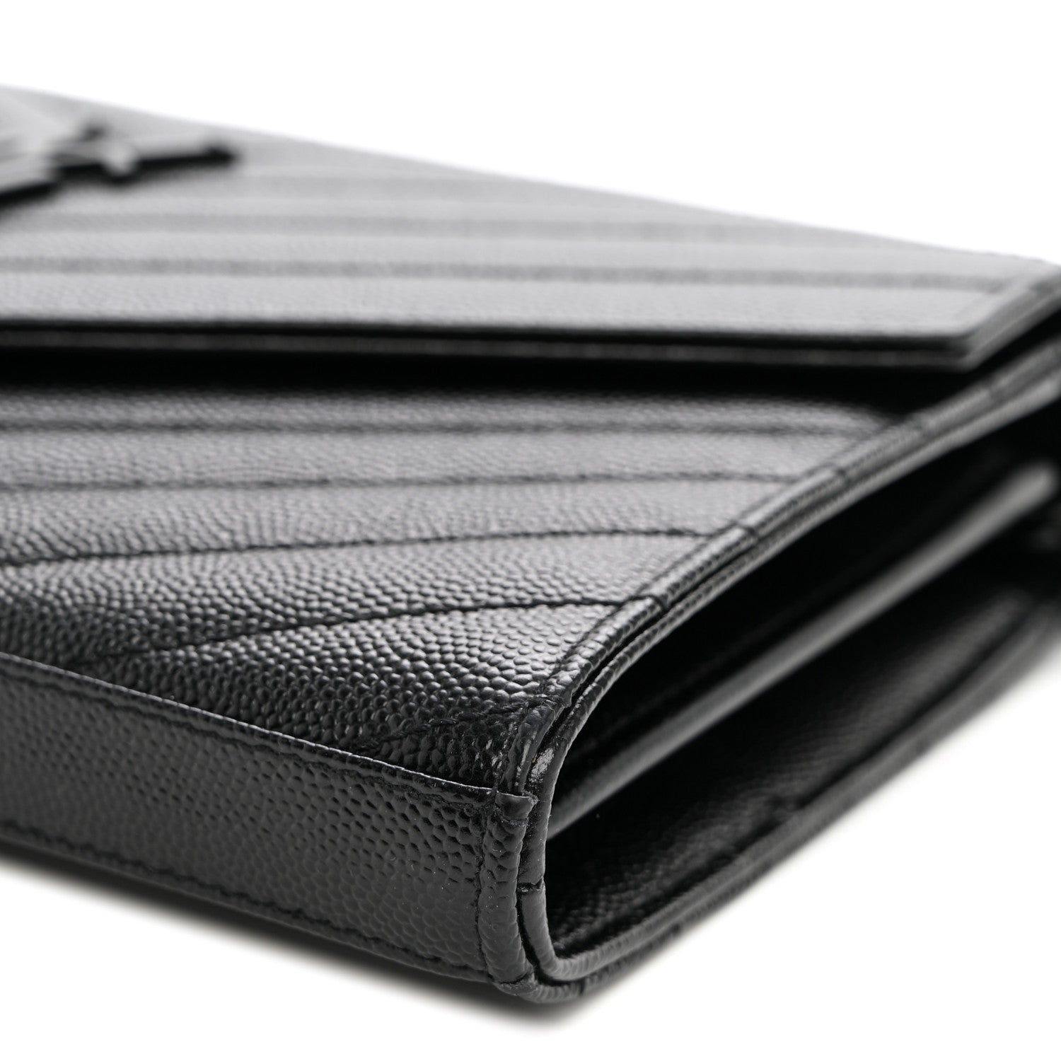 Saint Laurent Grain De Poudre Matelasse Chevron Monogram Monochrome Chain Wallet Black 9 of 10