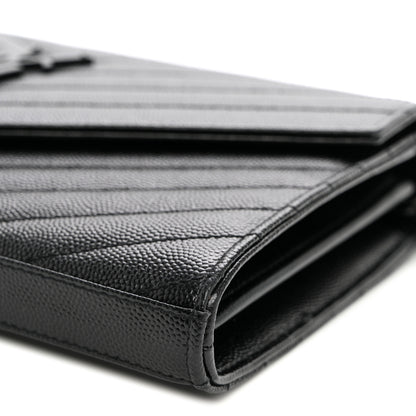 Saint Laurent Grain De Poudre Matelasse Chevron Monogram Monochrome Chain Wallet Black 9 of 10