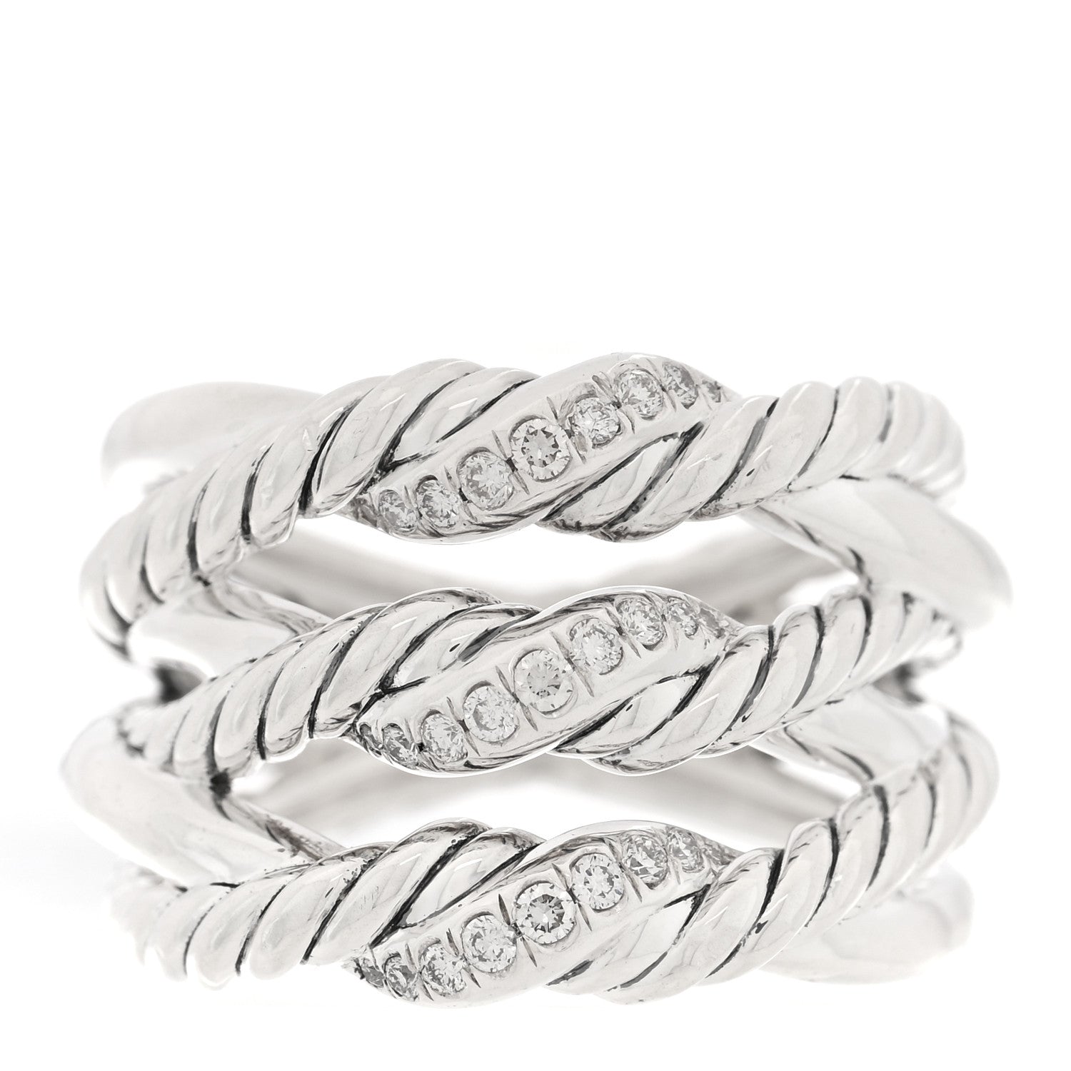 David Yurman Sterling Silver Diamond Continuance Three-Row Ring 56 7.5 1 of 4
