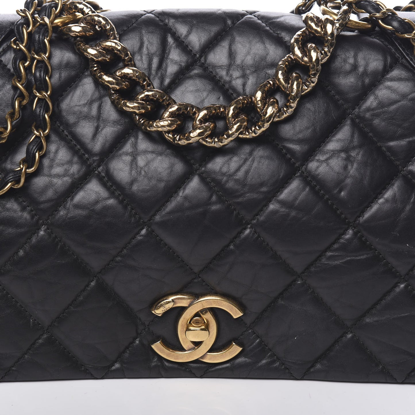 Aged Calfskin Quilted Medium Pondichery Flap Black