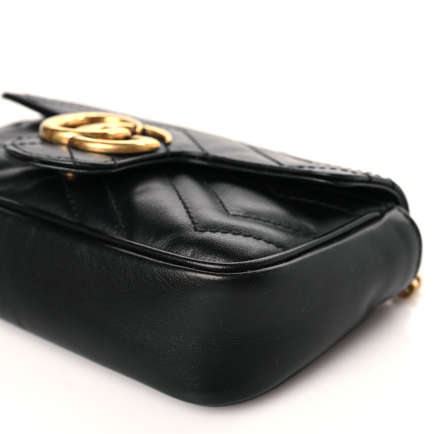 Calfskin Matelasse Super Mini GG Marmont Shoulder Bag Black