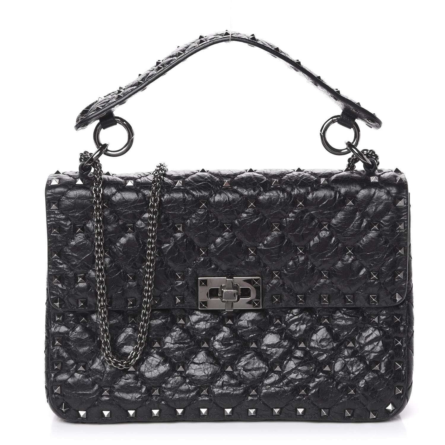 Valentino Garavani Craquele Nappa Medium Rockstud Spike Shoulder Bag Black 1 of 9
