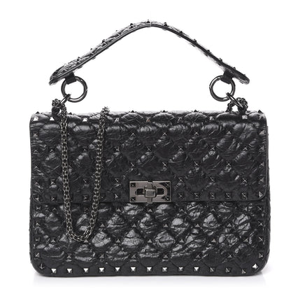 Valentino Garavani Craquele Nappa Medium Rockstud Spike Shoulder Bag Black 1 of 9