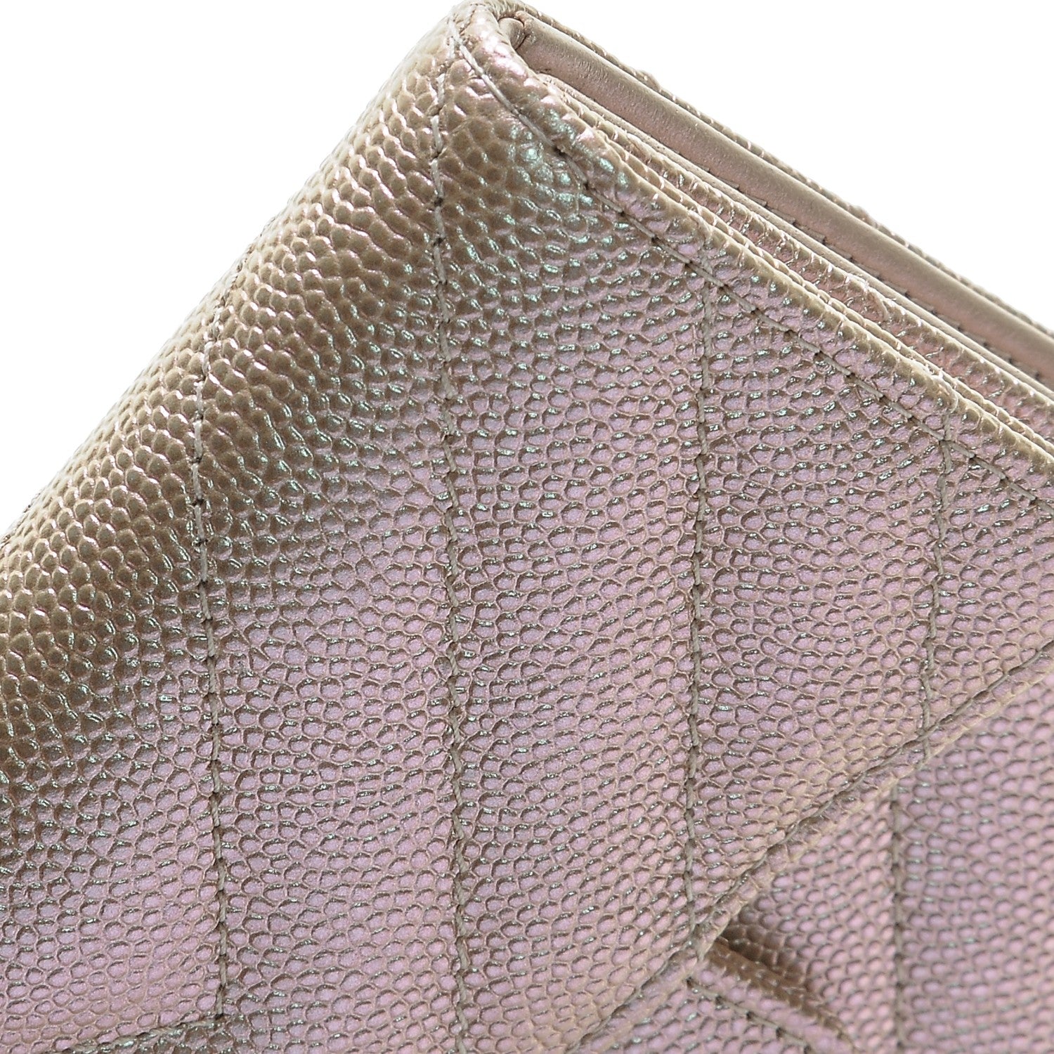 Chanel Metallic Caviar Chevron Quilted Compact Flap Wallet Light Gold 10 of 10
