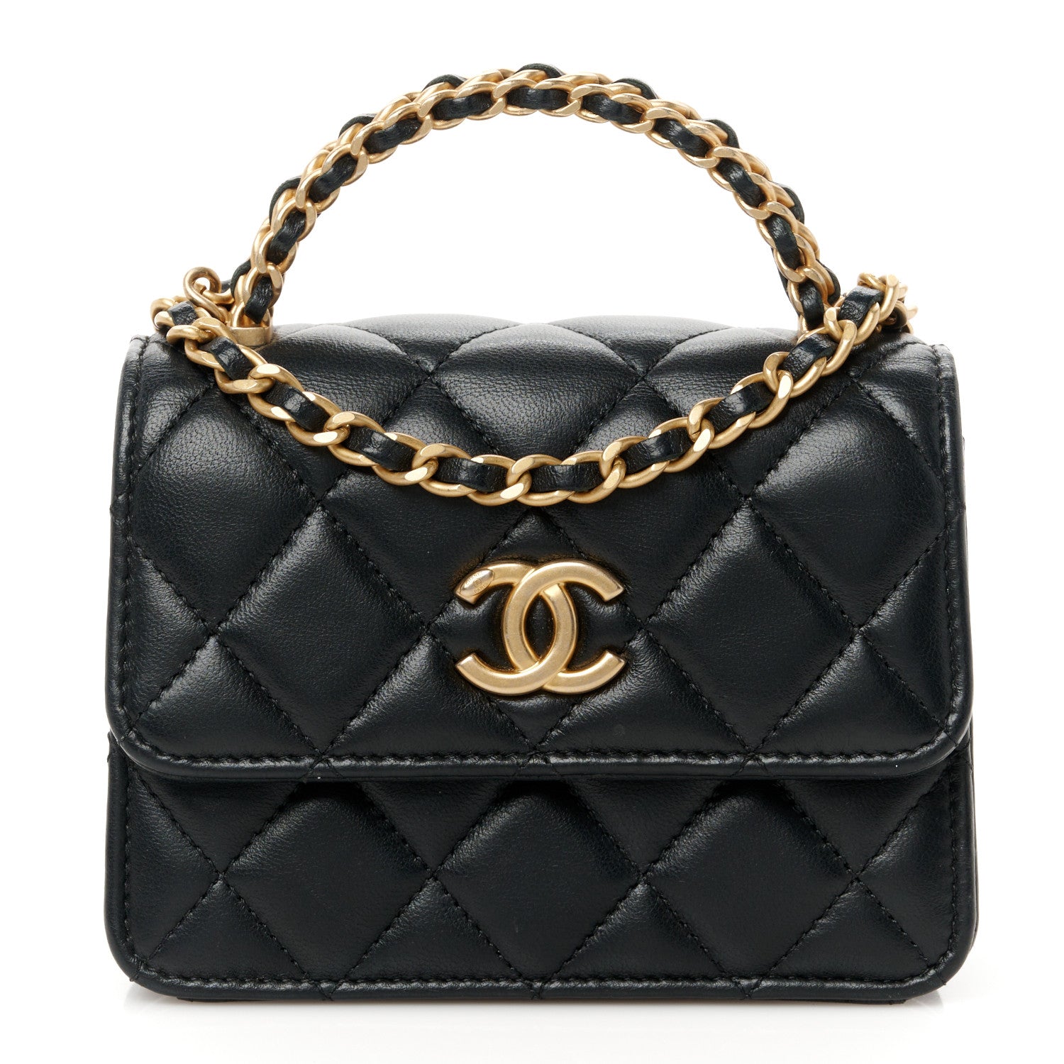 Chanel Lambskin Quilted Chain Top Handle Clutch With Chain Black 1 of 11