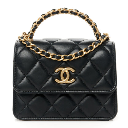 Chanel Lambskin Quilted Chain Top Handle Clutch With Chain Black 1 of 11