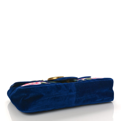 Gucci Velvet Matelasse Modern Embroidered Medium GG Marmont Shoulder Bag Cobalt 4 of 12