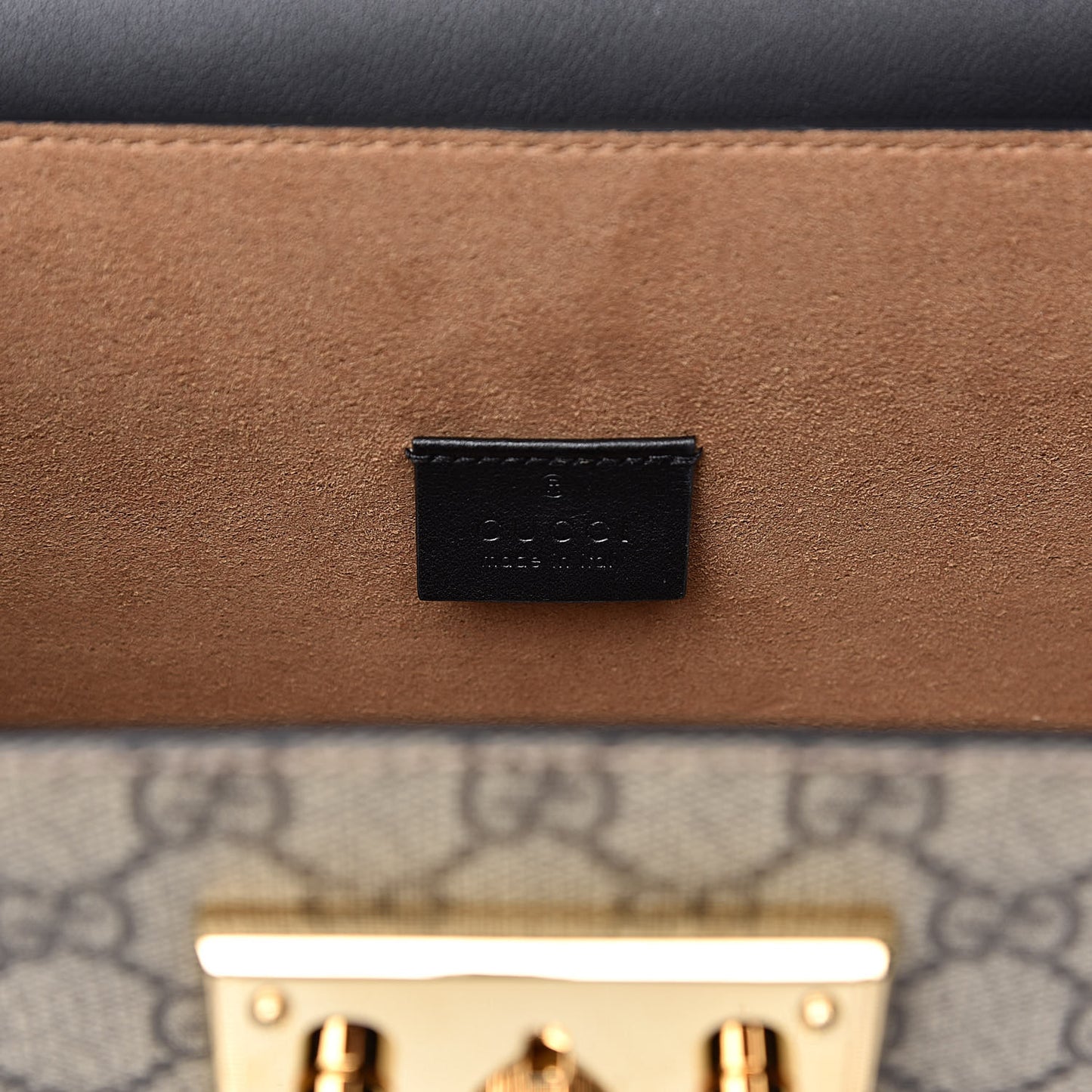 GG Supreme Monogram Small Padlock Bamboo Shoulder Bag Beige Black Cuir