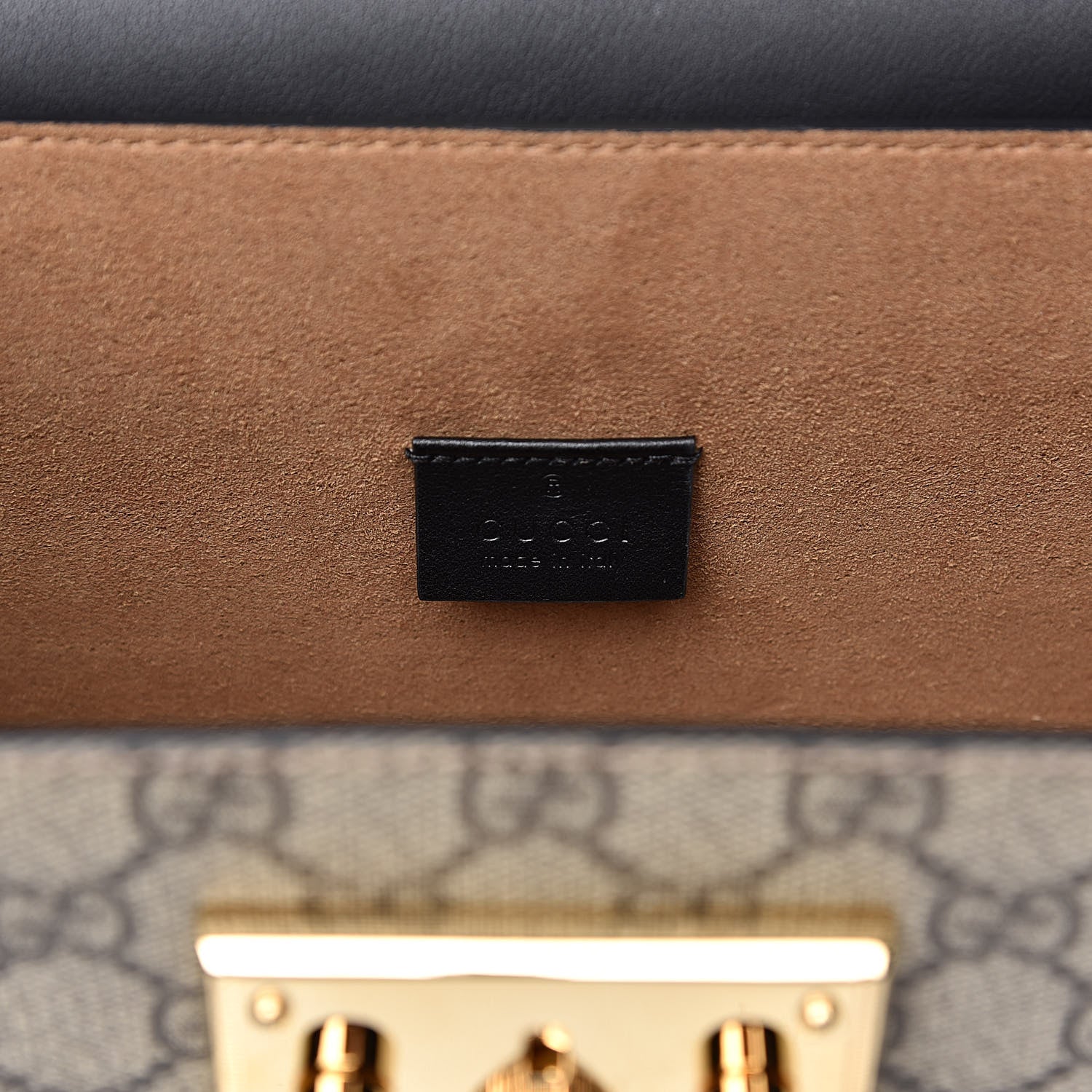 Gucci GG Supreme Monogram Small Padlock Bamboo Shoulder Bag Beige Black Cuir 6 of 12