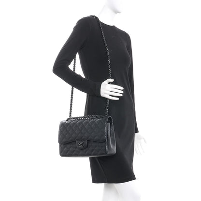 Chanel Crumpled Calfskin Quilted Jumbo Double Flap So Black 2 of 10