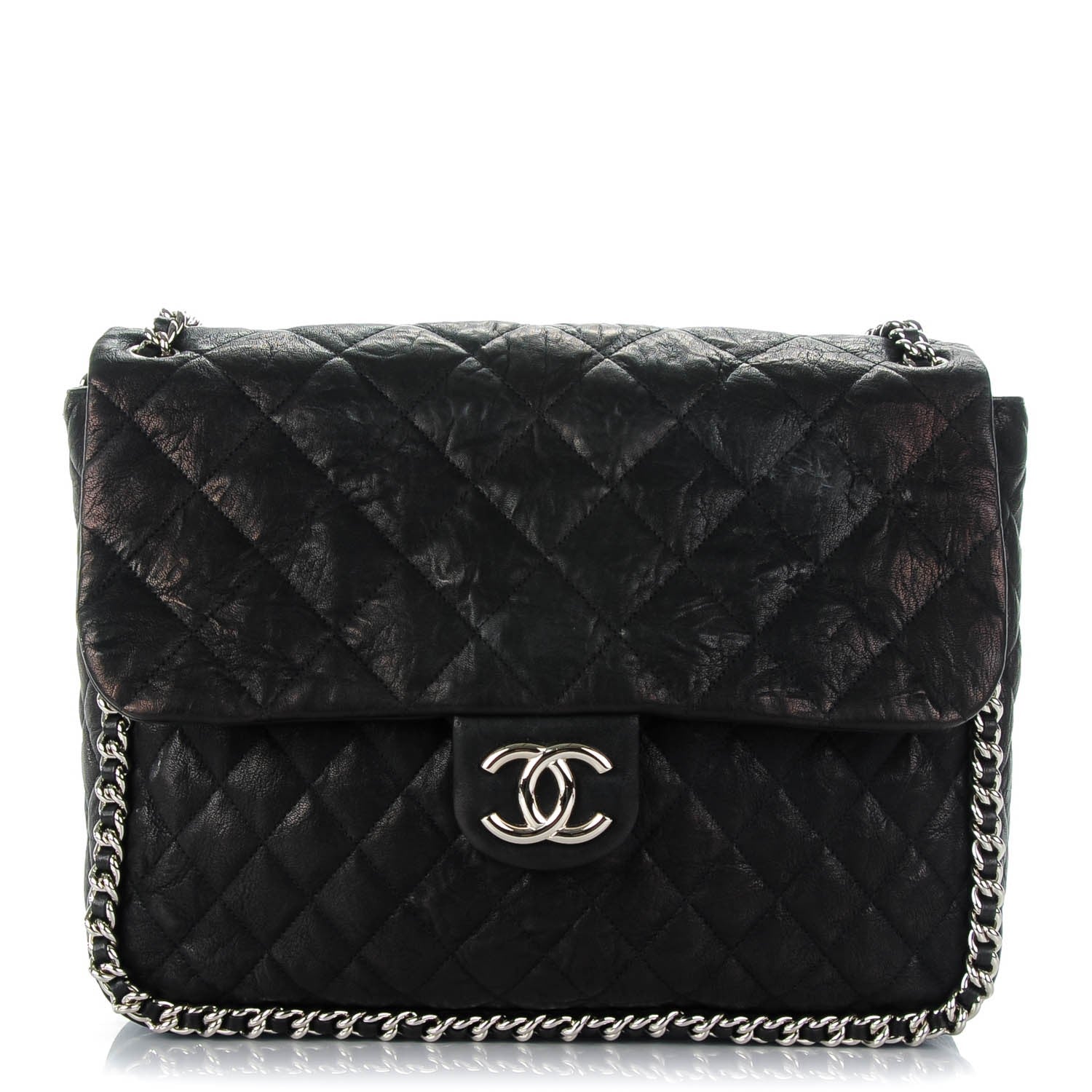 Chanel Washed Lambskin Quilted Maxi Chain Around Flap Black 1 of 7