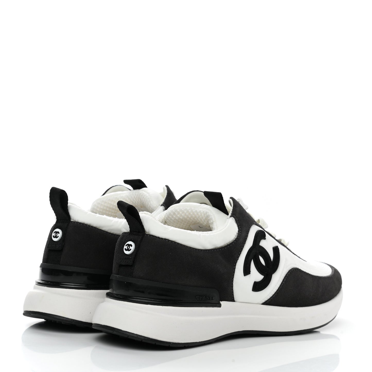 Nylon Suede Calfskin CC Sneakers 38 White Dark Grey