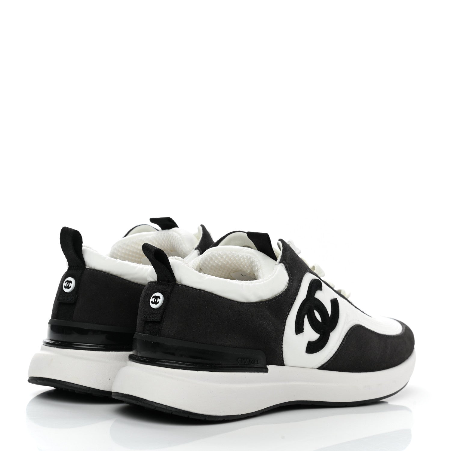 Chanel Nylon Suede Calfskin CC Sneakers 38 White Dark Grey 4 of 7