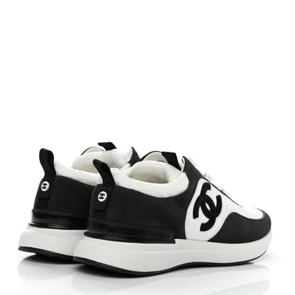 Chanel Nylon Suede Calfskin CC Sneakers 38 White Dark Grey 4 of 7