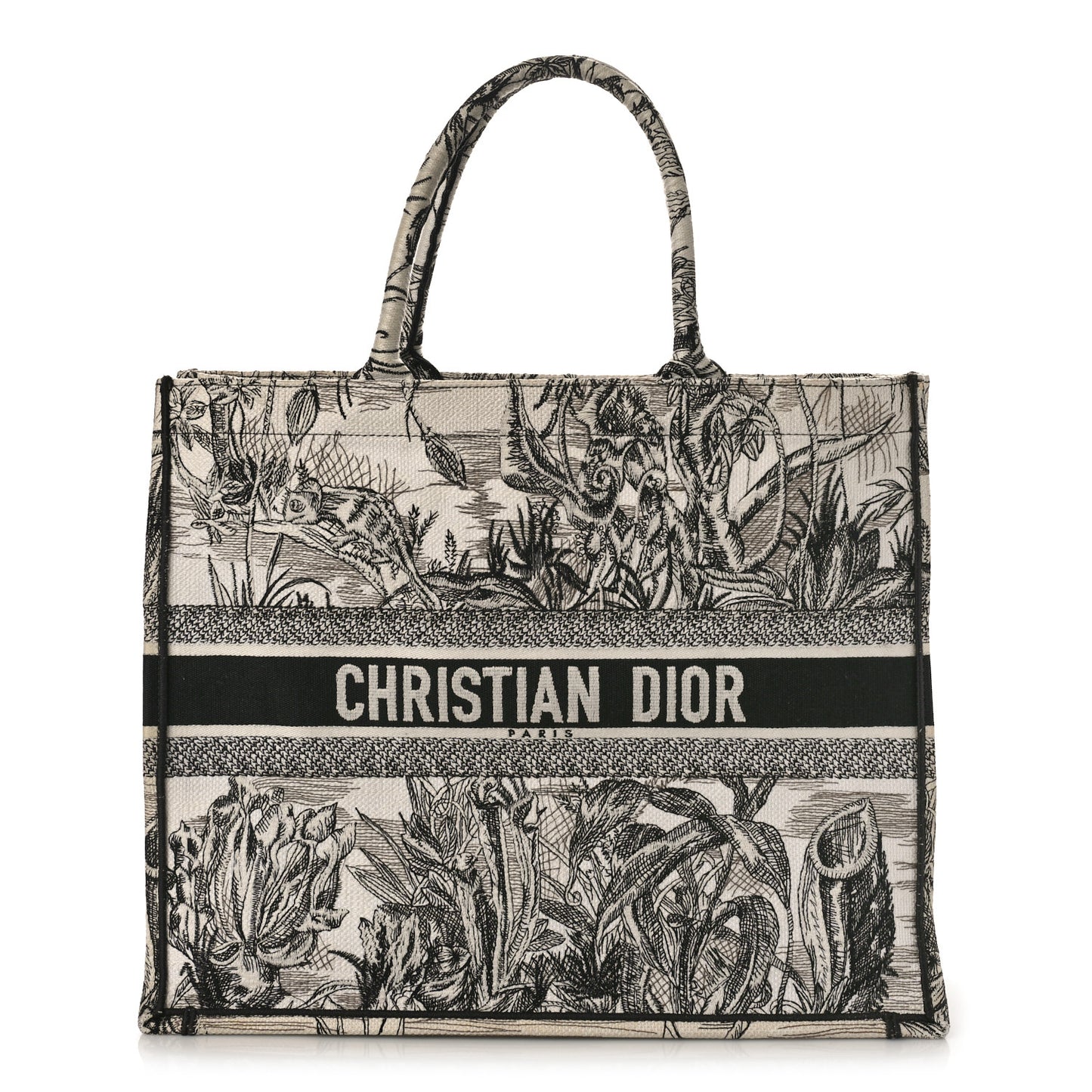 Canvas Embroidered Large Toile De Jouy Book Tote White Black