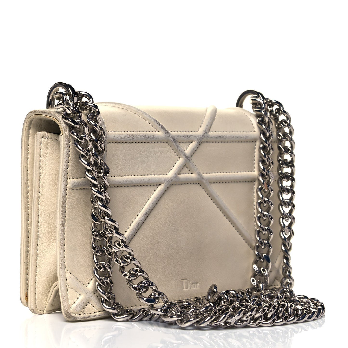Calfskin Mini Diorama Flap Bag Off White