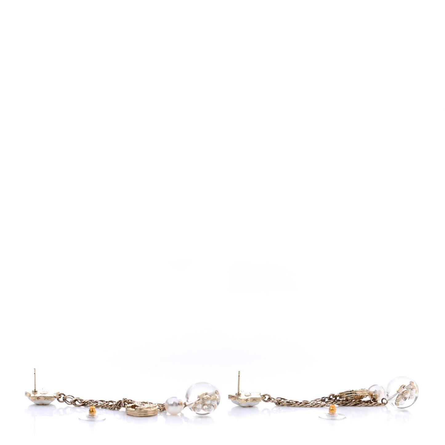Crystal Pearl Resin CC Star Dangle Earrings Gold