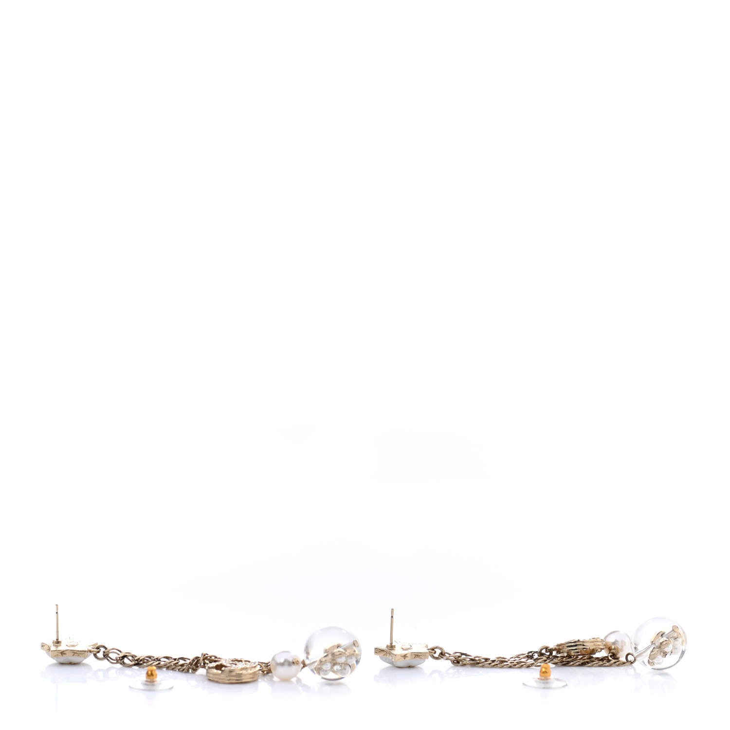 Chanel Crystal Pearl Resin CC Star Dangle Earrings Gold 3 of 4