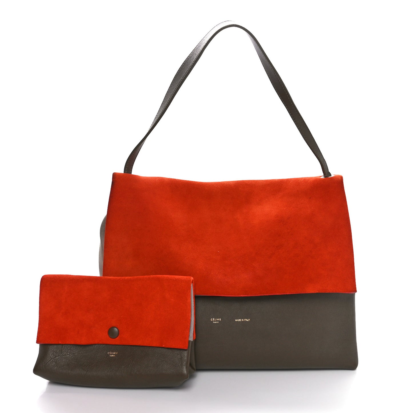 Calfskin Suede All Soft Shoulder Bag Bright Orange Cement Olive