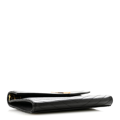 Saint Laurent Grain De Poudre Matelasse Chevron Monogram Envelope Clutch Black 4 of 9