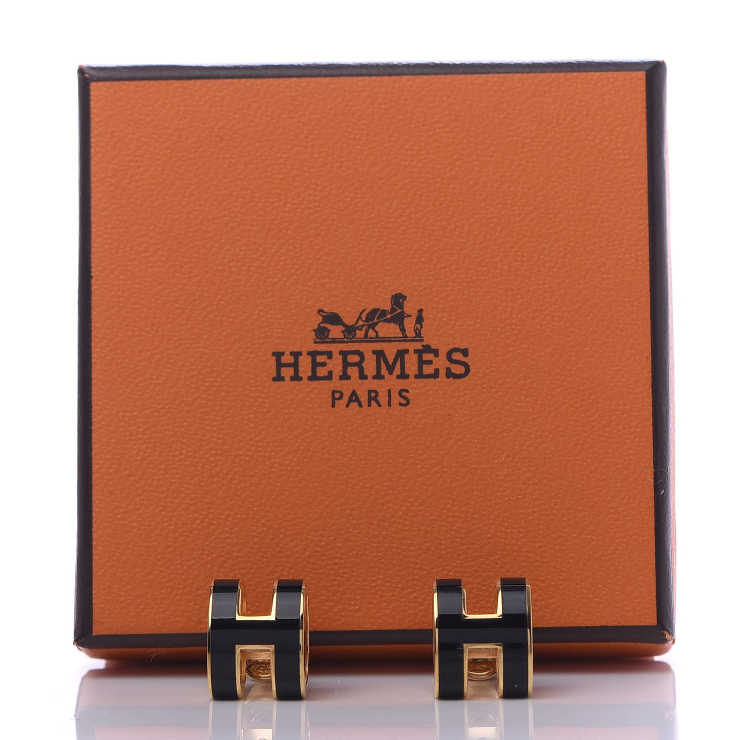 Gold Lacquered Pop H Earrings Black