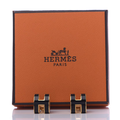 Hermes Gold Lacquered Pop H Earrings Black 6 of 6
