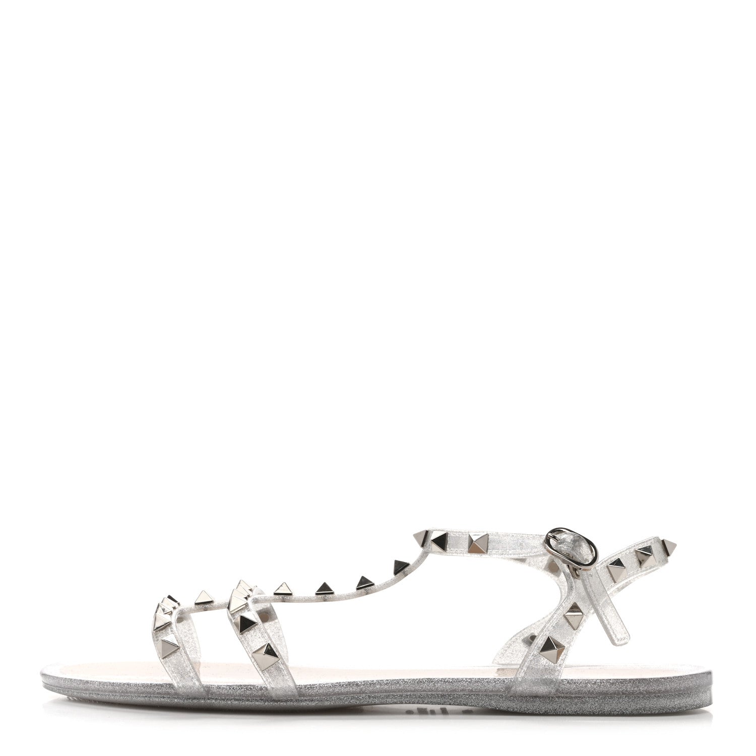 Valentino Garavani PVC Jelly Glitter Rockstud Caged Sandals 40 Silver 1 of 8