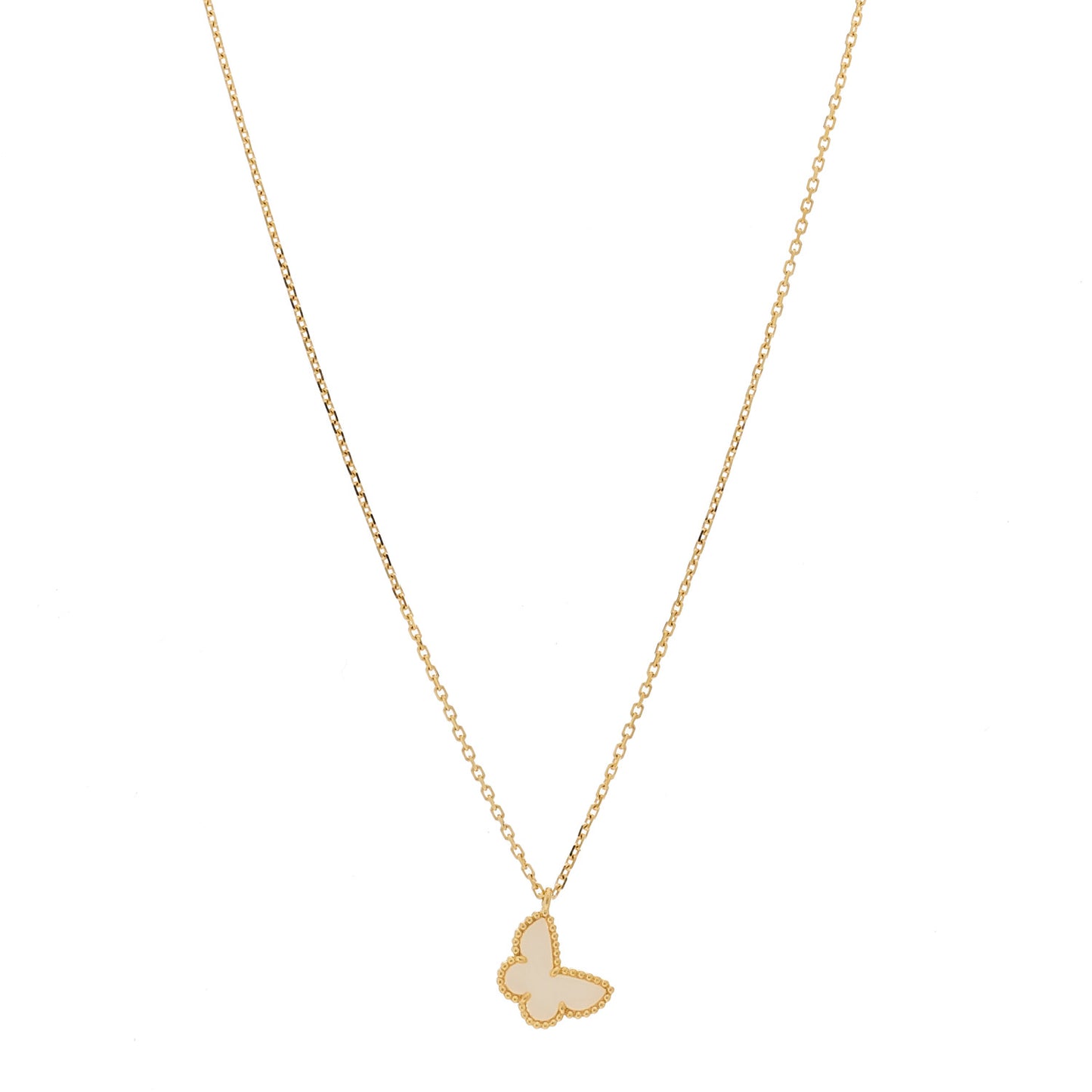 18K Yellow Gold Mother of Pearl Sweet Alhambra Butterfly Pendant Necklace
