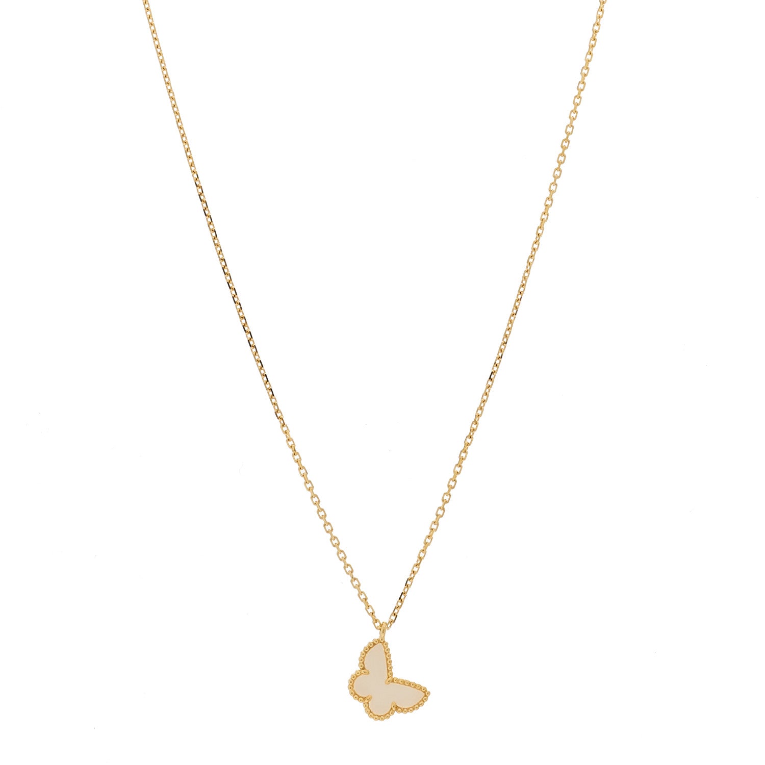 Van Cleef & Arpels 18K Yellow Gold Mother of Pearl Sweet Alhambra Butterfly Pendant Necklace 1 of 6
