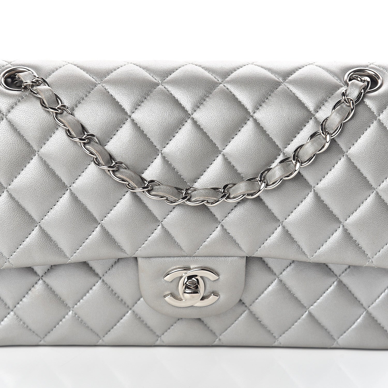 Chanel Metallic Lambskin Quilted Medium Double Flap Silver 8 of 10