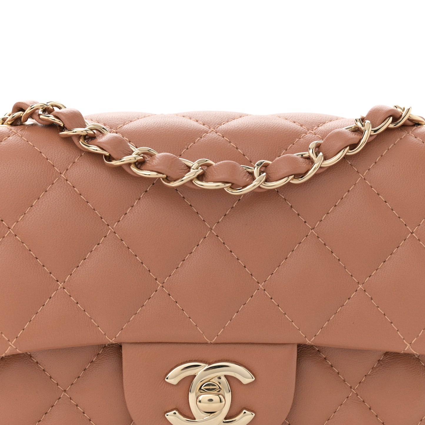 Lambskin Quilted Mini Rectangular Flap Brown