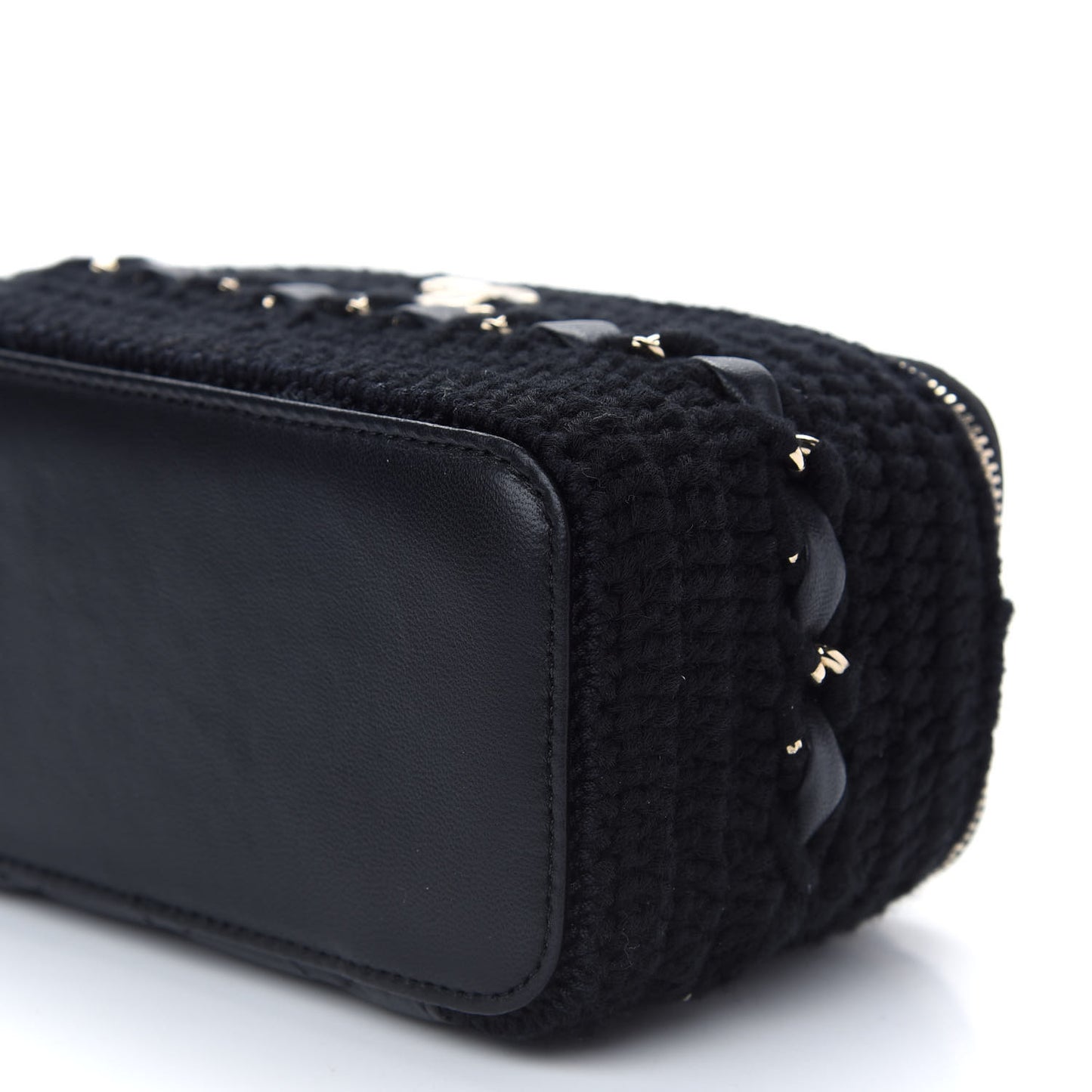 Lambskin Crochet Quilted Small Vanity Case With Chain Black