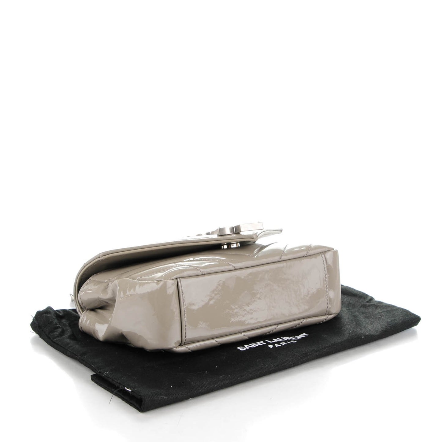 Patent Matelasse Chevron Monogram Classic Baby Chain Bag Light Grey