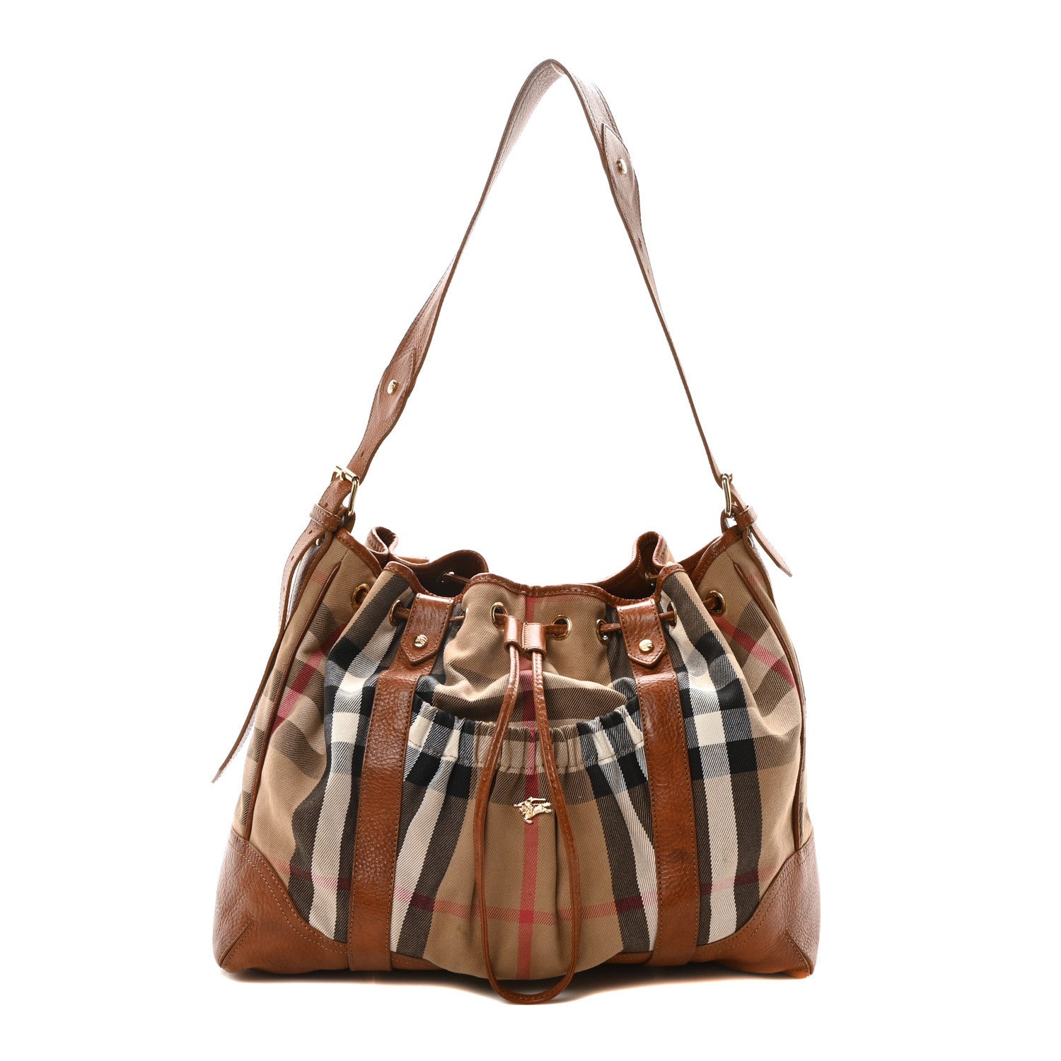 Burberry House Check Bridle Calfskin Hobo Brown 1 of 11