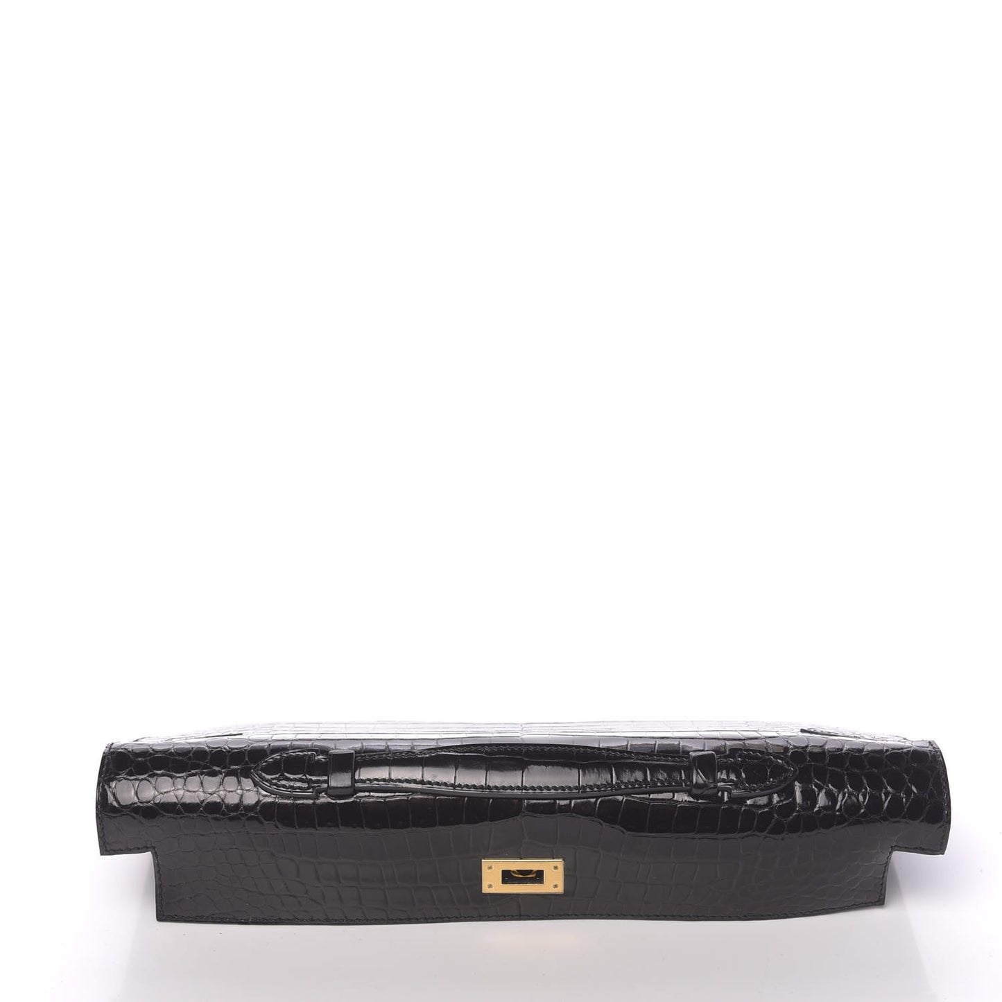 Shiny Porosus Crocodile Kelly Cut Pochette Black