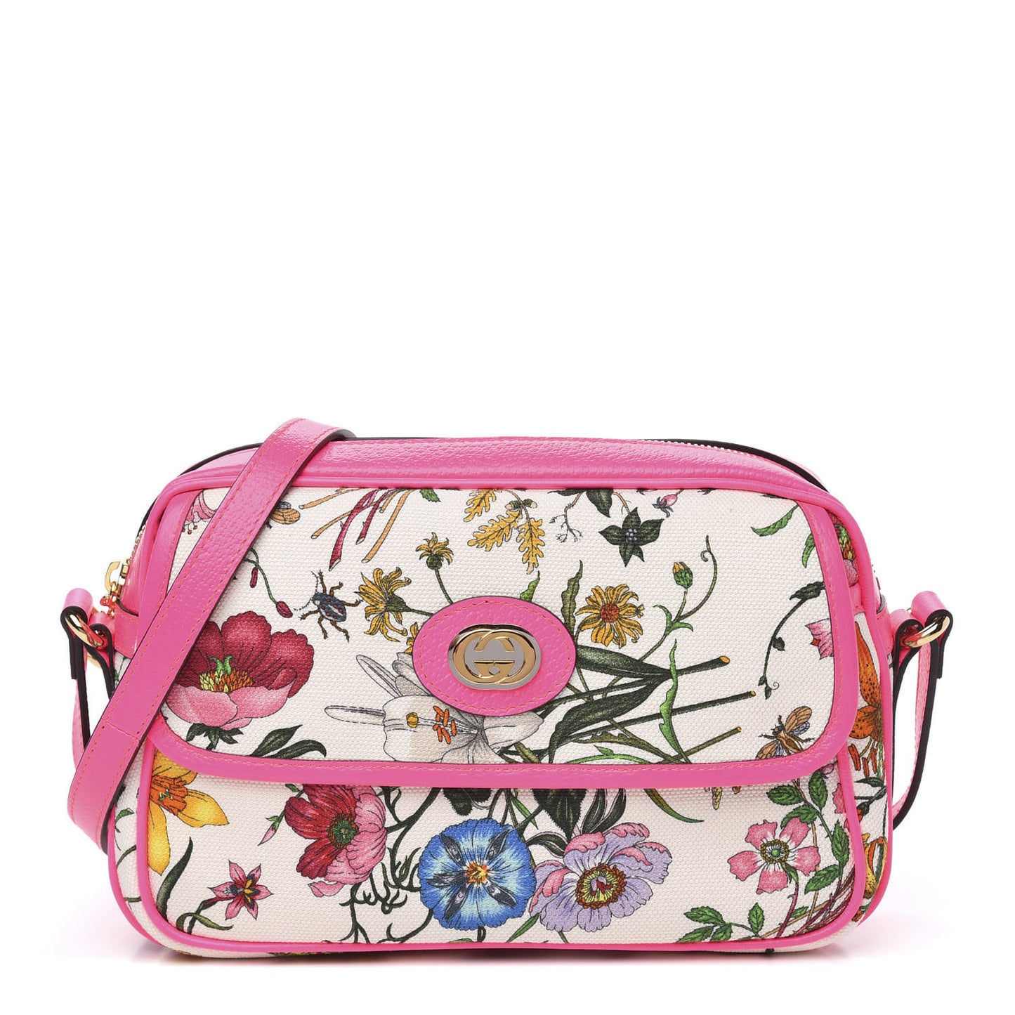 Canvas Flora Floral Shoulder Bag White Fuchsia Fluo