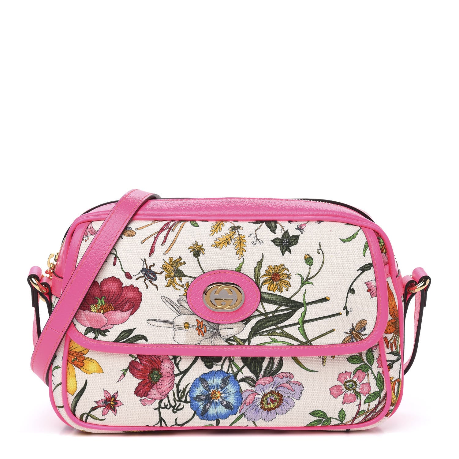 Gucci Canvas Flora Floral Shoulder Bag White Fuchsia Fluo 1 of 9
