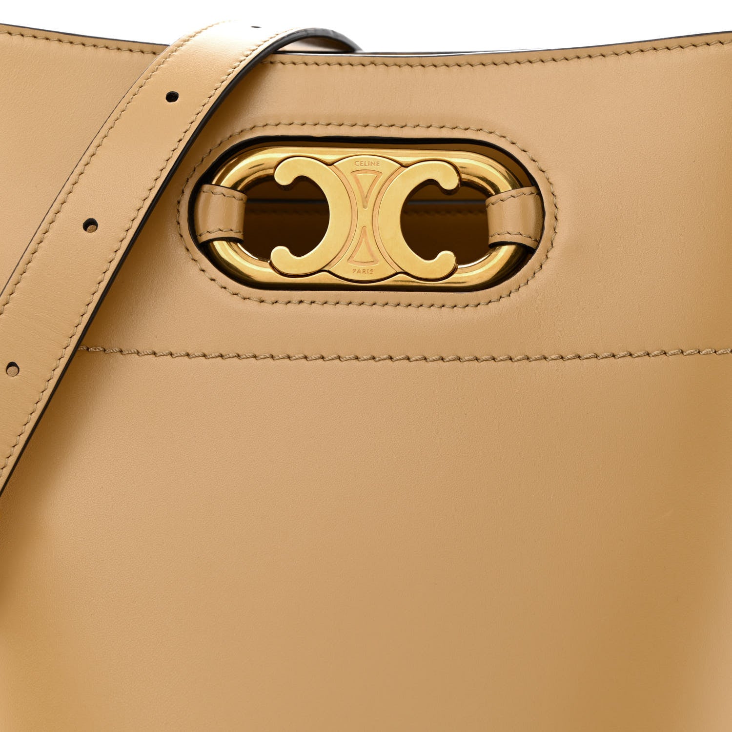 Celine Satinated Calfskin Maillon Triomphe Bucket Bag Sand 1302652