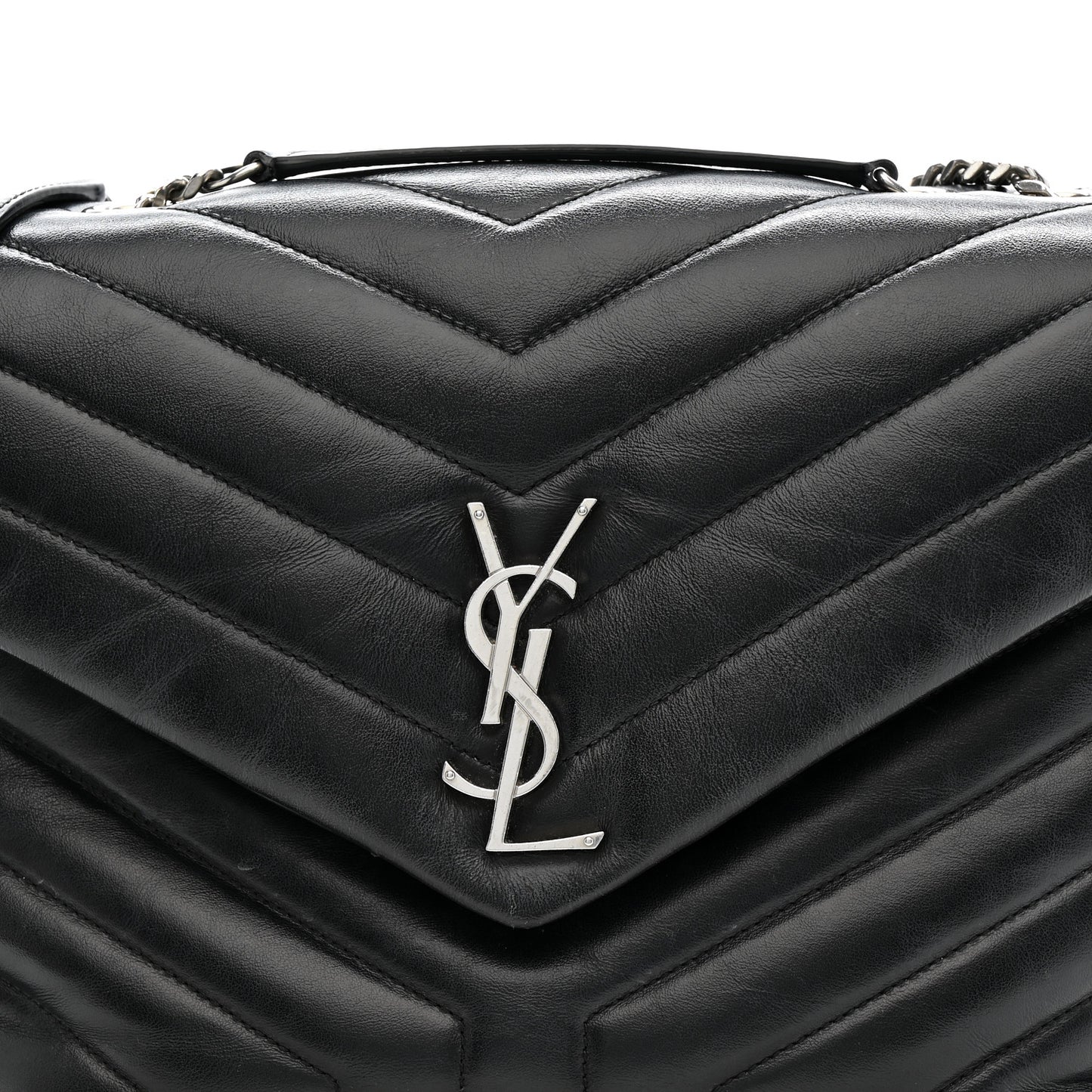Calfskin Y Quilted Monogram Medium Loulou Chain Satchel Black