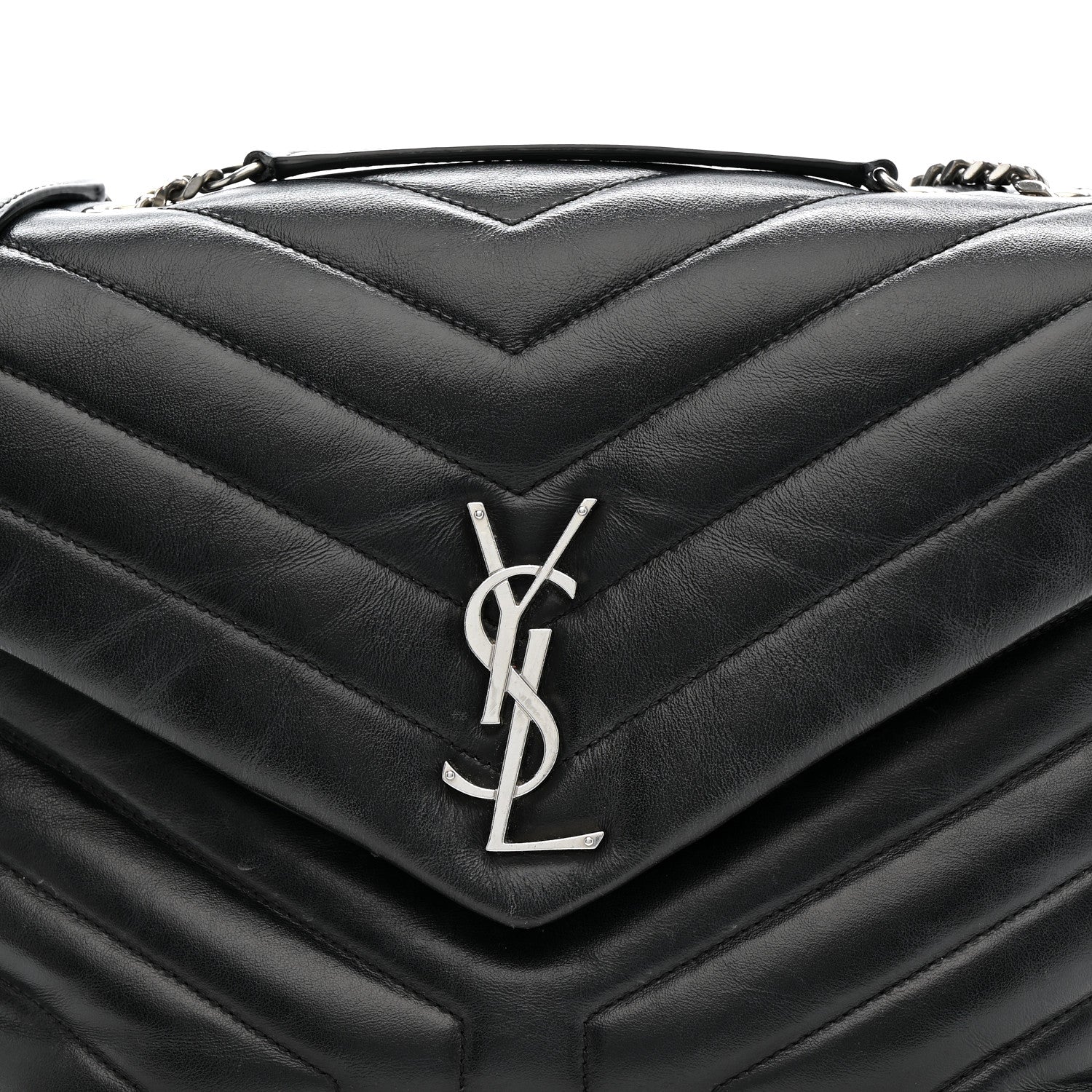 Saint Laurent Calfskin Y Quilted Monogram Medium Loulou Chain Satchel Black 9 of 17