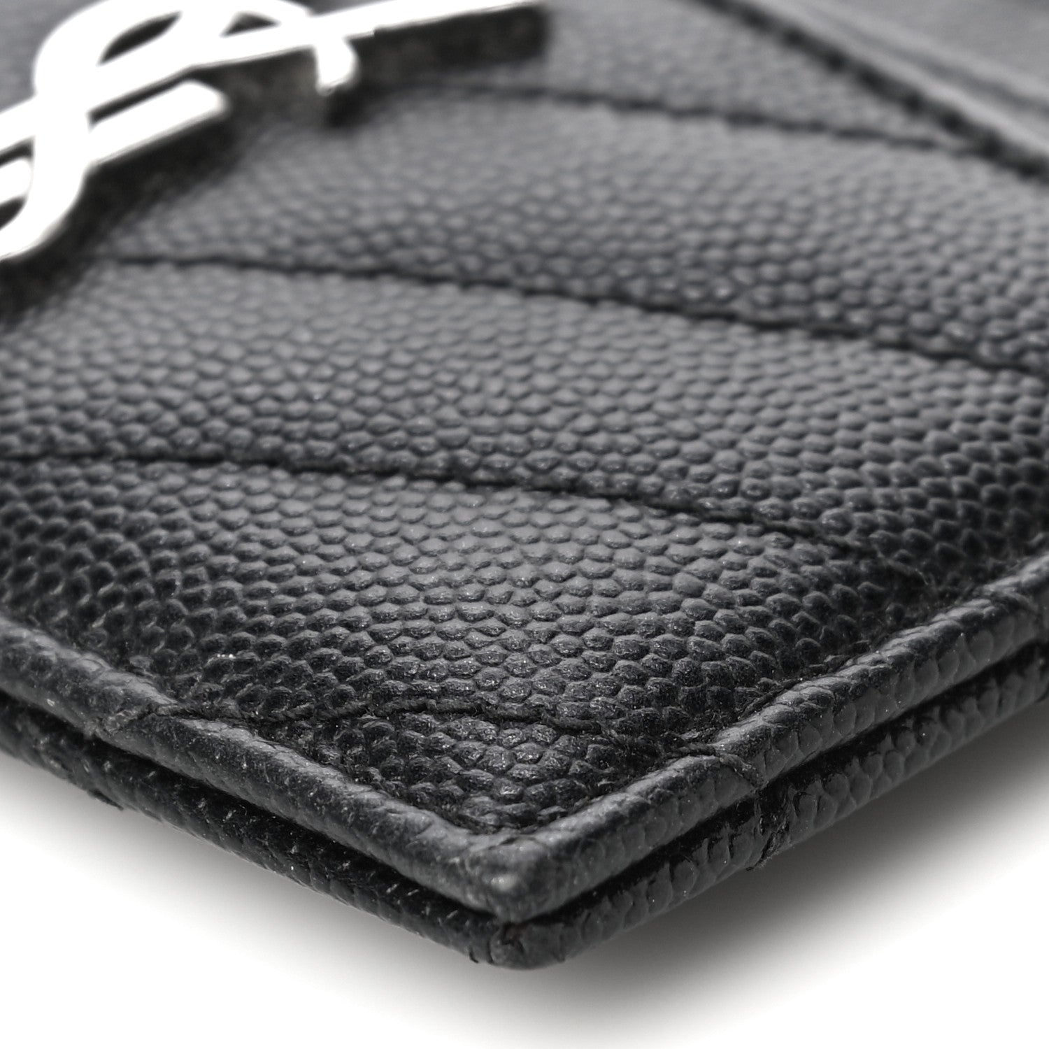 Saint Laurent Grain De Poudre Matelasse Chevron Monogram Credit Card Case Black 10 of 13