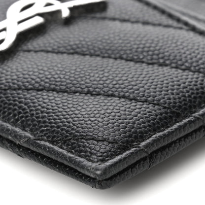 Saint Laurent Grain De Poudre Matelasse Chevron Monogram Credit Card Case Black 10 of 13